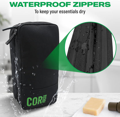 Compact Toiletry Travel Bag Hanging, Premium Mens and Women Dopp Kit for Travel | Waterproof with 4 Separate Compartments and Waterproof Zippers (Dark Green)
