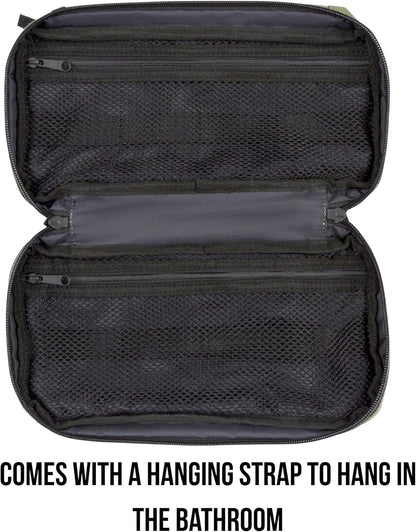 Compact Toiletry Travel Bag Hanging, Premium Mens and Women Dopp Kit for Travel | Waterproof with 4 Separate Compartments and Waterproof Zippers (Dark Green)
