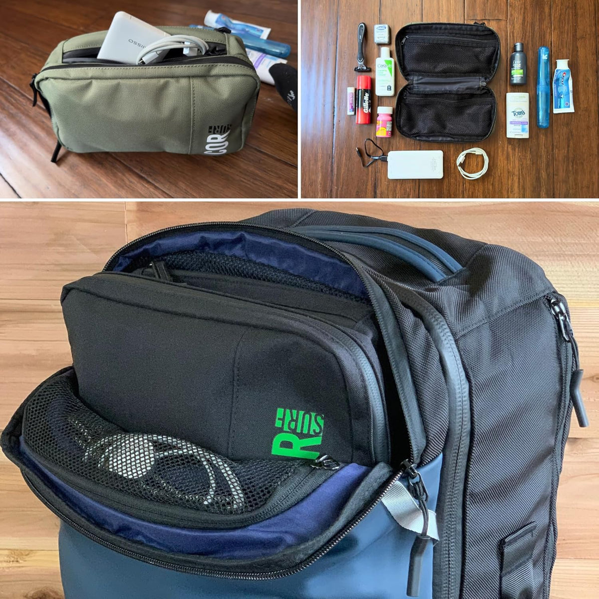Compact Toiletry Travel Bag Hanging, Premium Mens and Women Dopp Kit for Travel | Waterproof with 4 Separate Compartments and Waterproof Zippers (Dark Green)