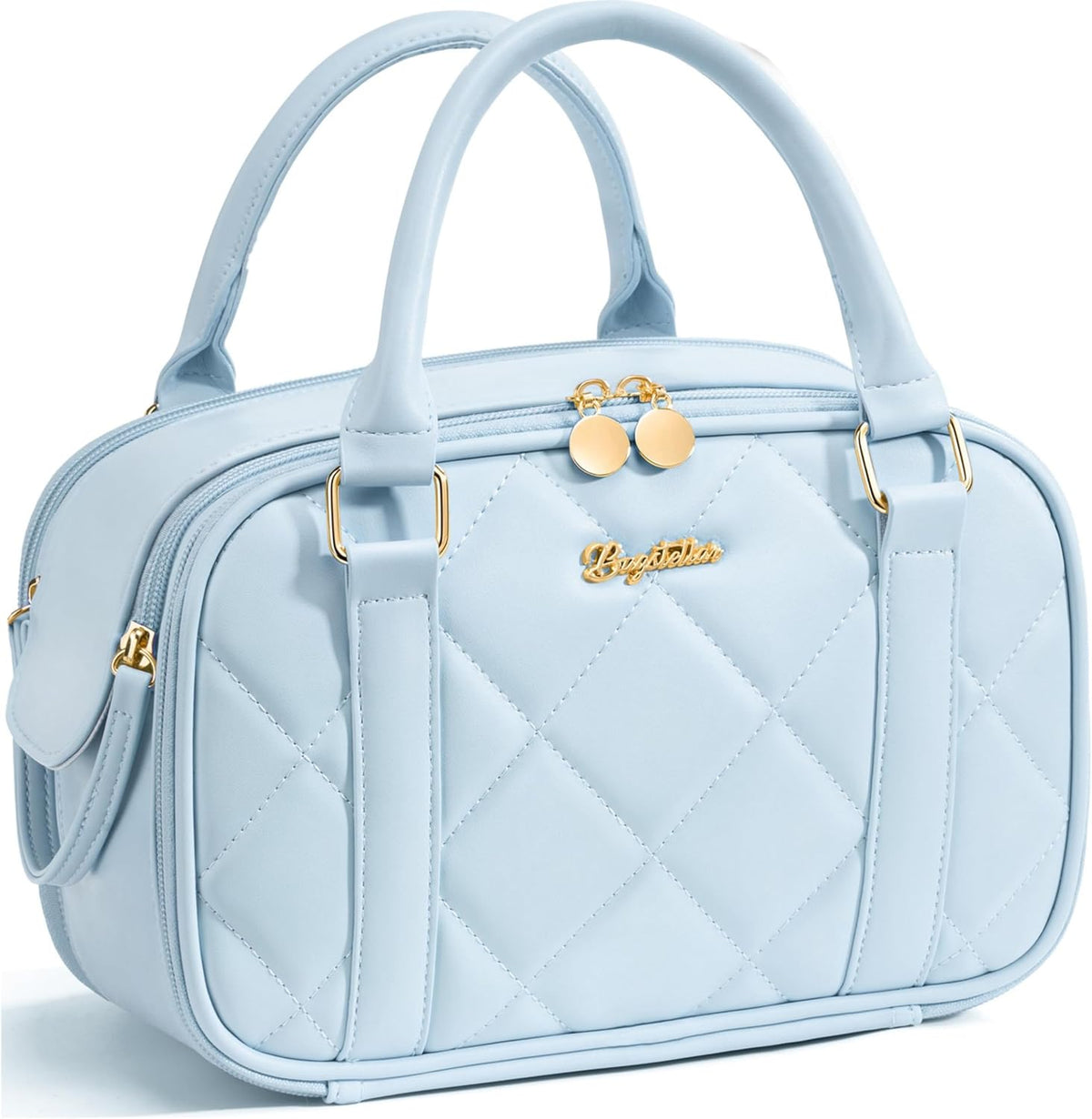 Travel Makeup Bag, Large Capacity Quilted Toiletry Bag for Women Stand-up Cosmetic Bag Open Flat Make Up Case Organizer Portable Pouch Purse w/Handle for Traveling Accessories Ivory White