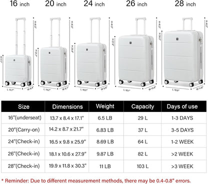 16 Inch Underseat Carry On Luggage with Spinner Wheels Hard Shell Suitcases Mini Small Carry On Bag for Airline Approved TSA Luggage Lightweight Travel Suit Case(Smoke White)