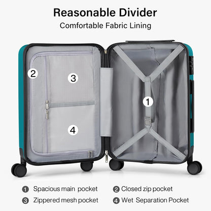 16 Inch Underseat Carry On Luggage with Spinner Wheels Hard Shell Suitcases Mini Small Carry On Bag for Airline Approved TSA Luggage Lightweight Travel Suit Case(Smoke White)