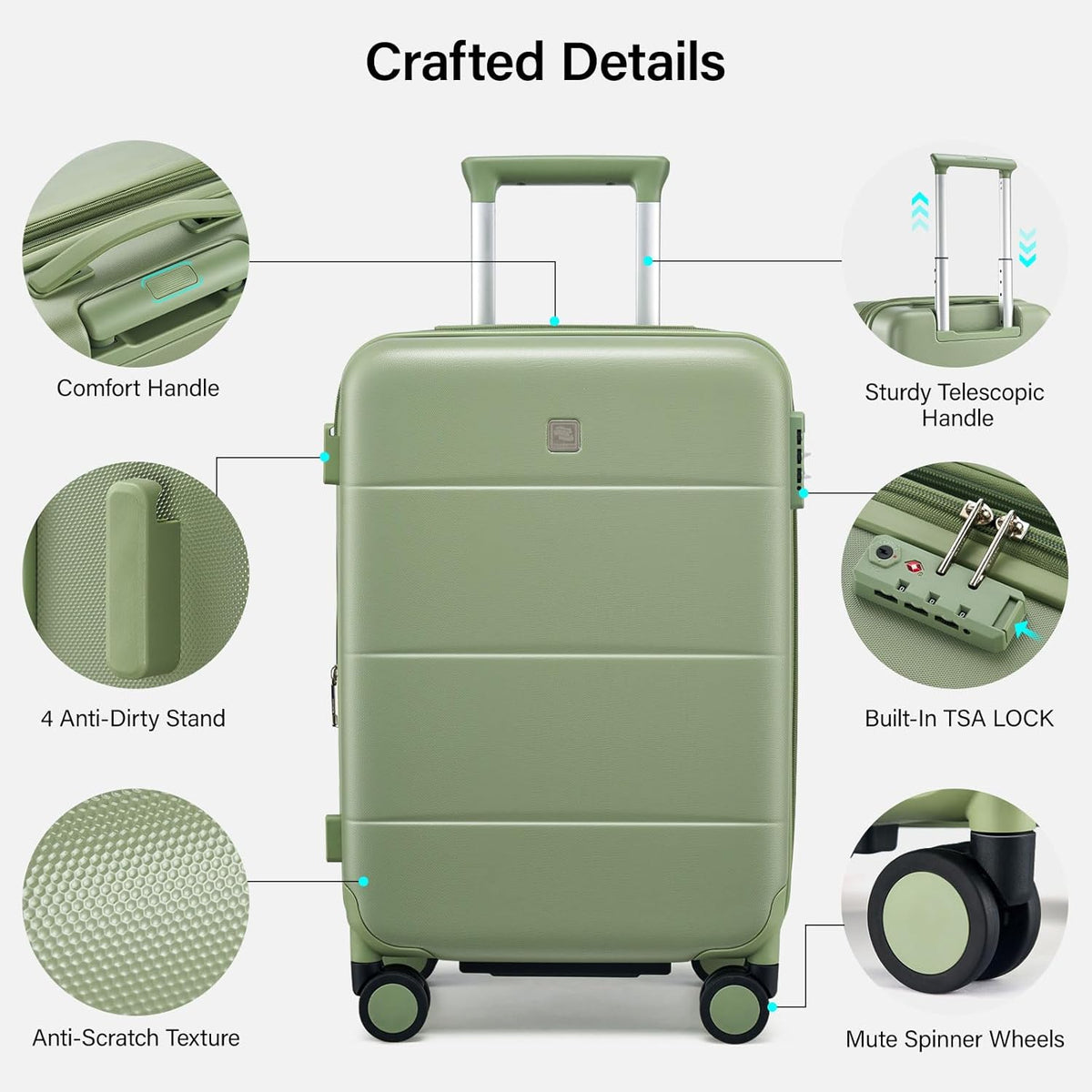 16 Inch Underseat Carry On Luggage with Spinner Wheels Hard Shell Suitcases Mini Small Carry On Bag for Airline Approved TSA Luggage Lightweight Travel Suit Case(Smoke White)