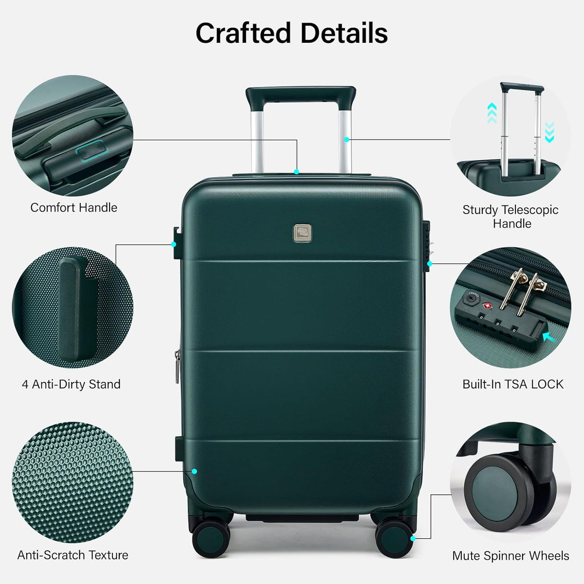 16 Inch Underseat Carry On Luggage with Spinner Wheels Hard Shell Suitcases Mini Small Carry On Bag for Airline Approved TSA Luggage Lightweight Travel Suit Case(Smoke White)