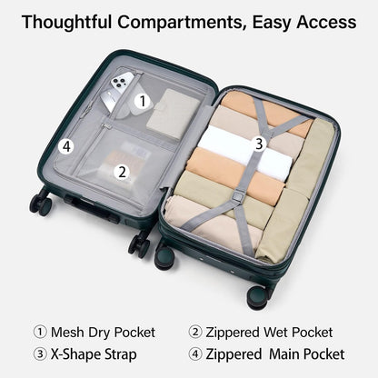 16 Inch Underseat Carry On Luggage with Spinner Wheels Hard Shell Suitcases Mini Small Carry On Bag for Airline Approved TSA Luggage Lightweight Travel Suit Case(Smoke White)