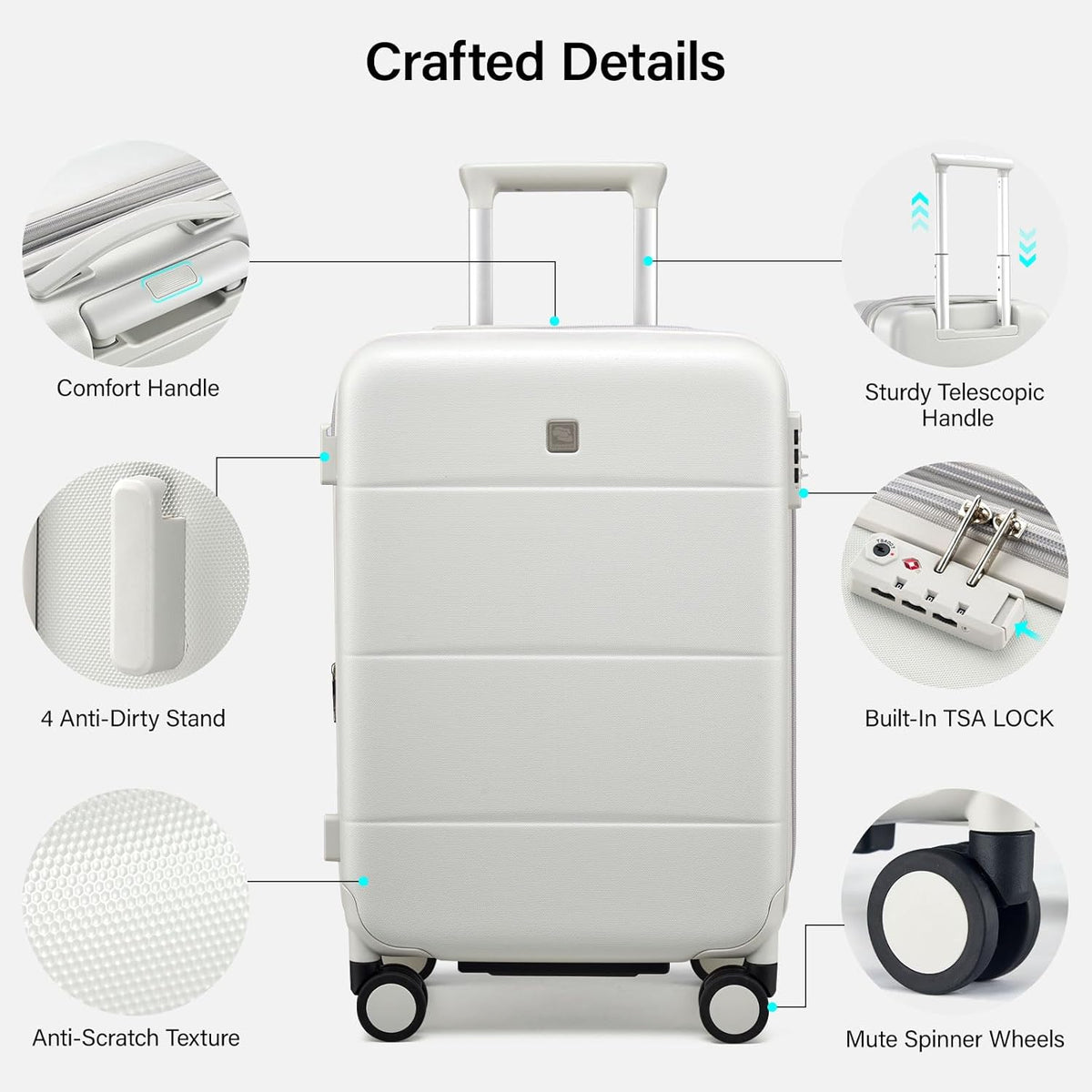 16 Inch Underseat Carry On Luggage with Spinner Wheels Hard Shell Suitcases Mini Small Carry On Bag for Airline Approved TSA Luggage Lightweight Travel Suit Case(Smoke White)
