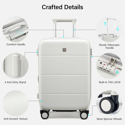 16 Inch Underseat Carry On Luggage with Spinner Wheels Hard Shell Suitcases Mini Small Carry On Bag for Airline Approved TSA Luggage Lightweight Travel Suit Case(Smoke White)