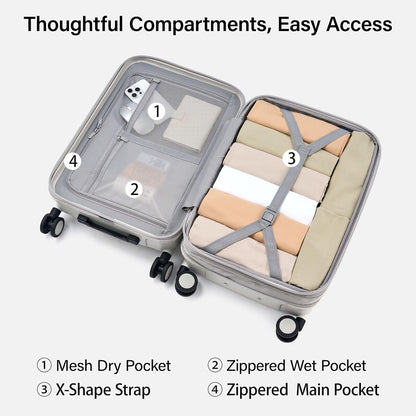 16 Inch Underseat Carry On Luggage with Spinner Wheels Hard Shell Suitcases Mini Small Carry On Bag for Airline Approved TSA Luggage Lightweight Travel Suit Case(Smoke White)