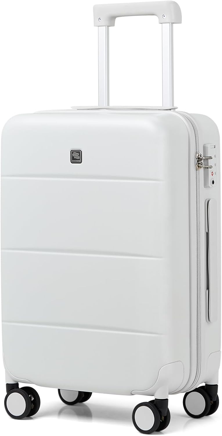 16 Inch Underseat Carry On Luggage with Spinner Wheels Hard Shell Suitcases Mini Small Carry On Bag for Airline Approved TSA Luggage Lightweight Travel Suit Case(Smoke White)