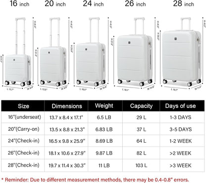 16 Inch Underseat Carry On Luggage with Spinner Wheels Hard Shell Suitcases Mini Small Carry On Bag for Airline Approved TSA Luggage Lightweight Travel Suit Case(Smoke White)