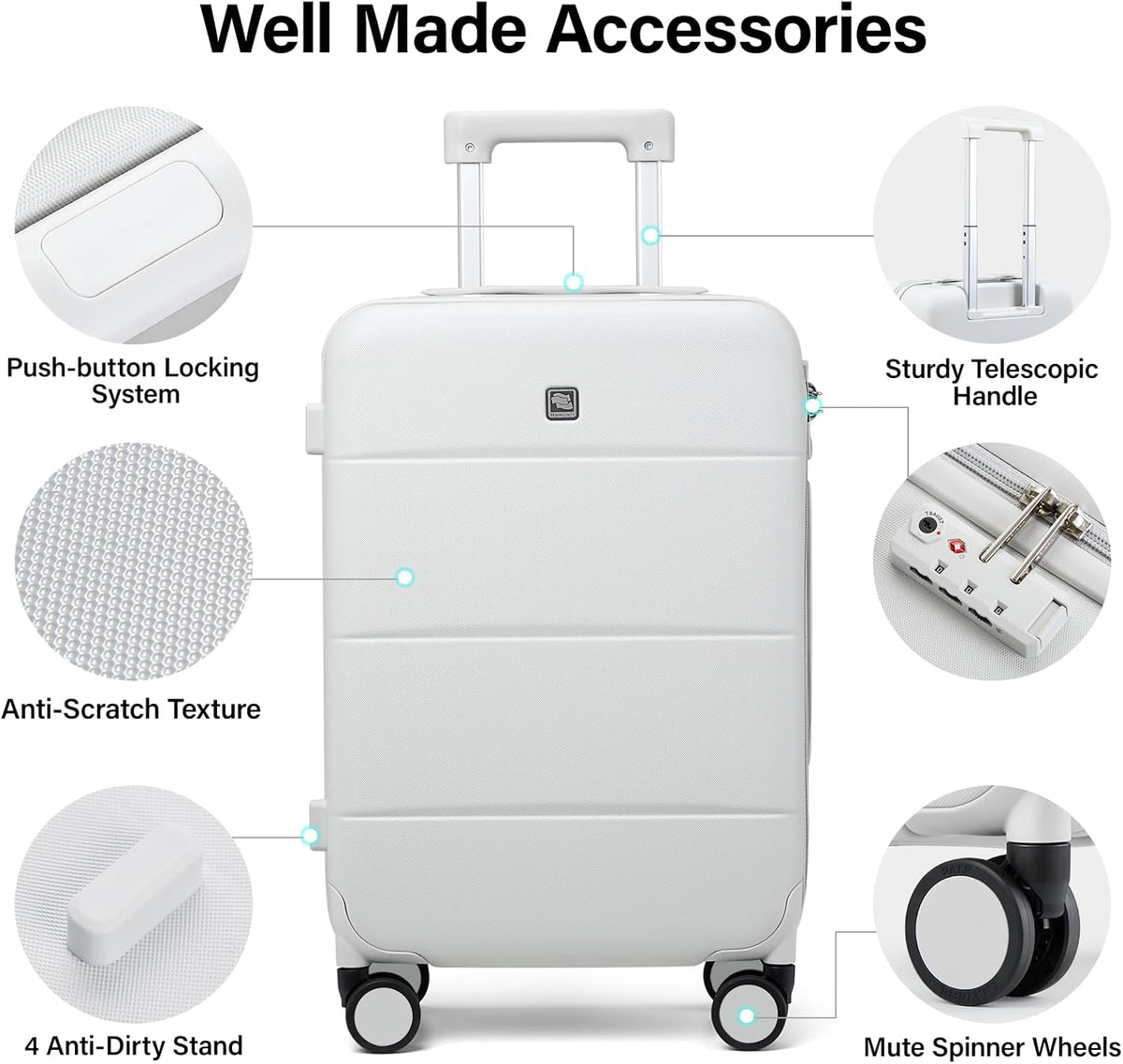 16 Inch Underseat Carry On Luggage with Spinner Wheels Hard Shell Suitcases Mini Small Carry On Bag for Airline Approved TSA Luggage Lightweight Travel Suit Case(Smoke White)