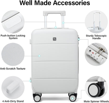 16 Inch Underseat Carry On Luggage with Spinner Wheels Hard Shell Suitcases Mini Small Carry On Bag for Airline Approved TSA Luggage Lightweight Travel Suit Case(Smoke White)