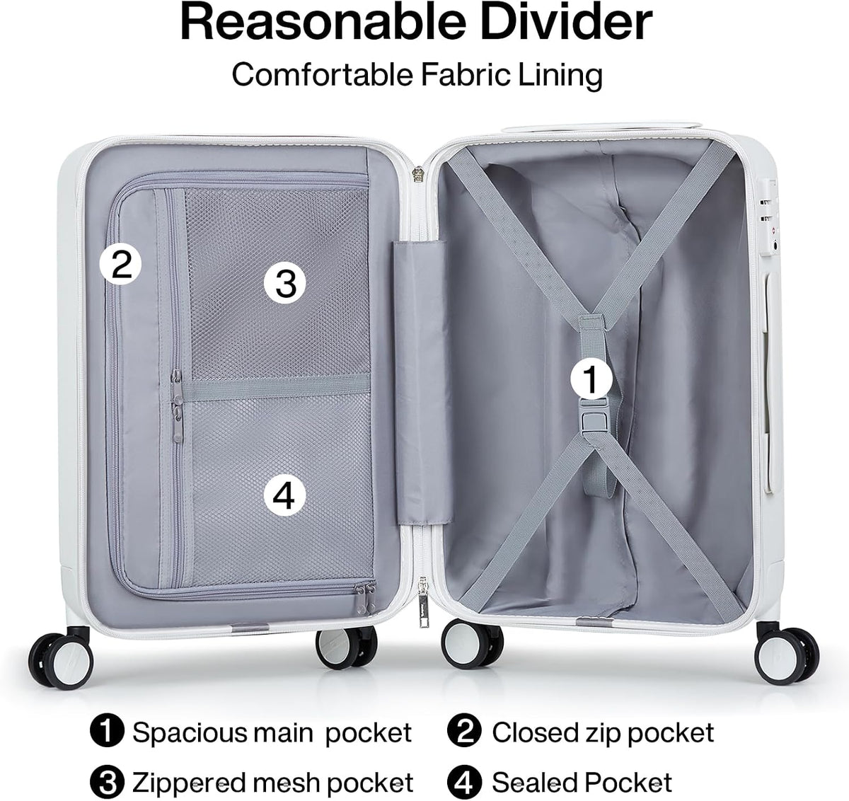 16 Inch Underseat Carry On Luggage with Spinner Wheels Hard Shell Suitcases Mini Small Carry On Bag for Airline Approved TSA Luggage Lightweight Travel Suit Case(Smoke White)