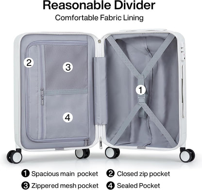 16 Inch Underseat Carry On Luggage with Spinner Wheels Hard Shell Suitcases Mini Small Carry On Bag for Airline Approved TSA Luggage Lightweight Travel Suit Case(Smoke White)