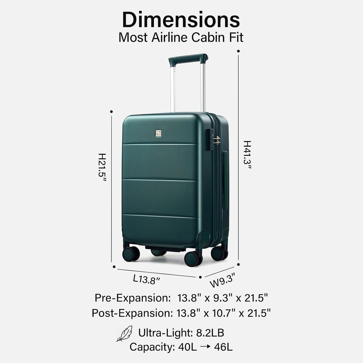 16 Inch Underseat Carry On Luggage with Spinner Wheels Hard Shell Suitcases Mini Small Carry On Bag for Airline Approved TSA Luggage Lightweight Travel Suit Case(Smoke White)