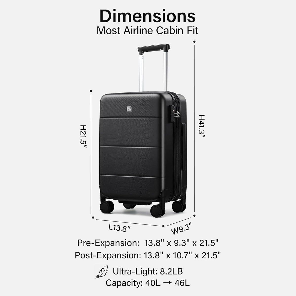 16 Inch Underseat Carry On Luggage with Spinner Wheels Hard Shell Suitcases Mini Small Carry On Bag for Airline Approved TSA Luggage Lightweight Travel Suit Case(Smoke White)