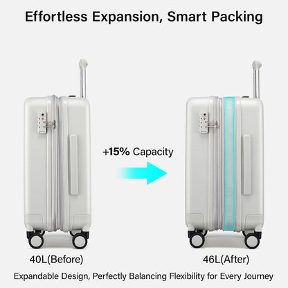 16 Inch Underseat Carry On Luggage with Spinner Wheels Hard Shell Suitcases Mini Small Carry On Bag for Airline Approved TSA Luggage Lightweight Travel Suit Case(Smoke White)