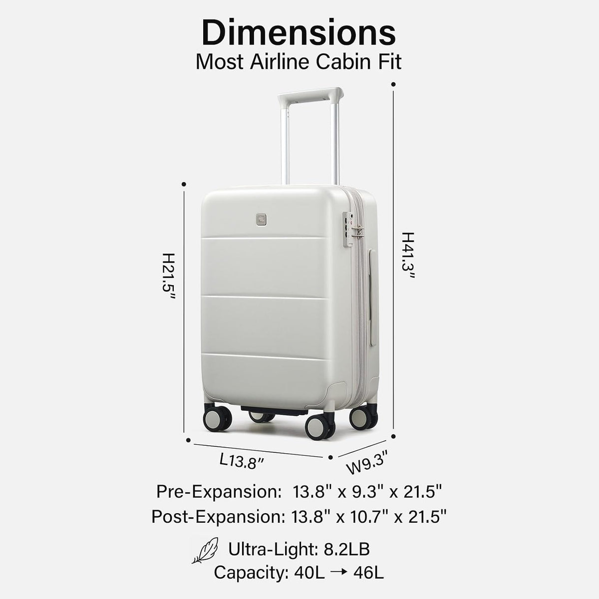 16 Inch Underseat Carry On Luggage with Spinner Wheels Hard Shell Suitcases Mini Small Carry On Bag for Airline Approved TSA Luggage Lightweight Travel Suit Case(Smoke White)