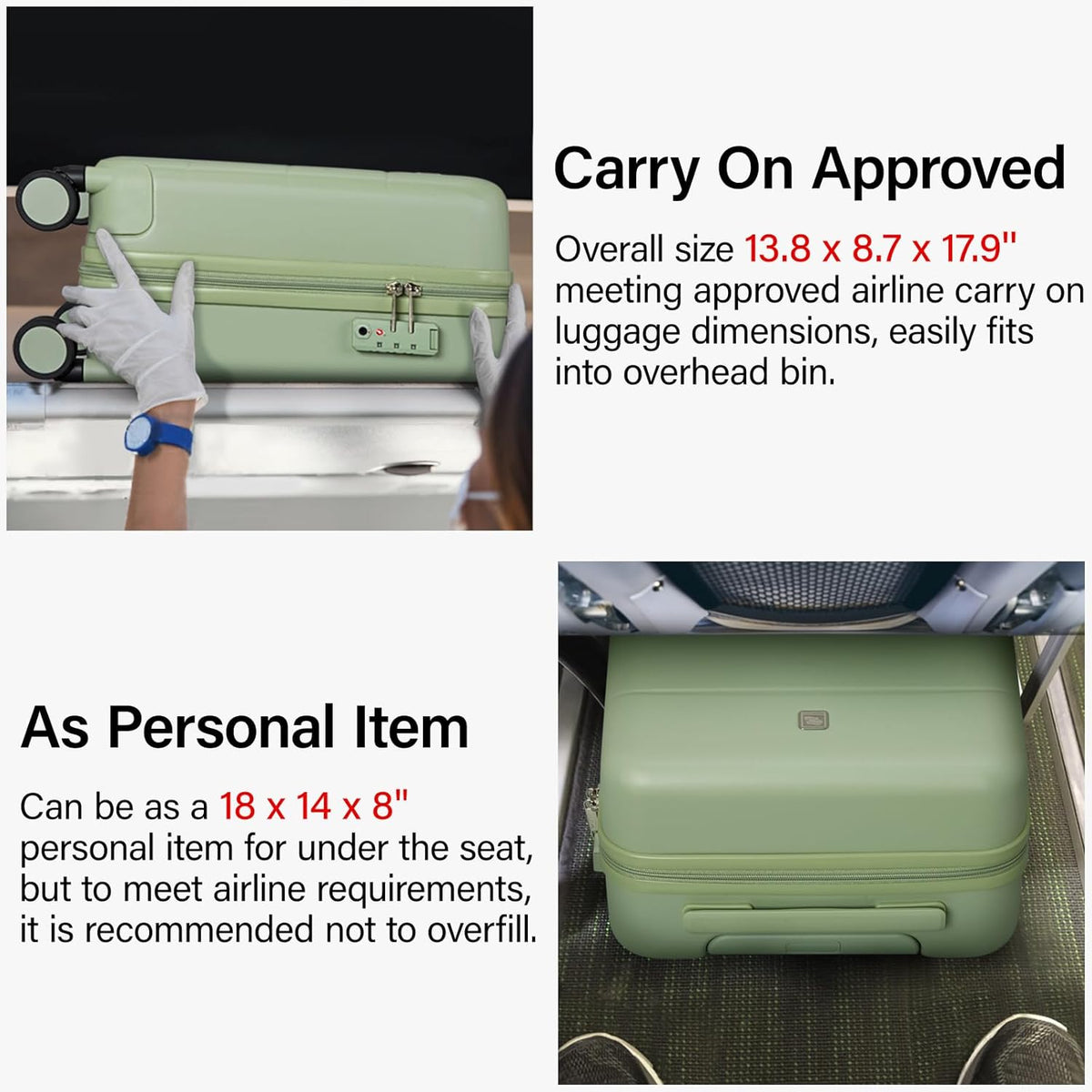 16 Inch Underseat Carry On Luggage with Spinner Wheels Hard Shell Suitcases Mini Small Carry On Bag for Airline Approved TSA Luggage Lightweight Travel Suit Case(Smoke White)