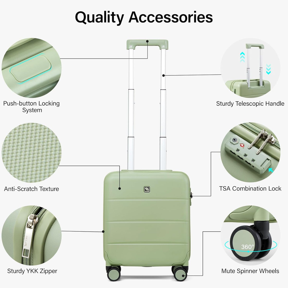 16 Inch Underseat Carry On Luggage with Spinner Wheels Hard Shell Suitcases Mini Small Carry On Bag for Airline Approved TSA Luggage Lightweight Travel Suit Case(Smoke White)