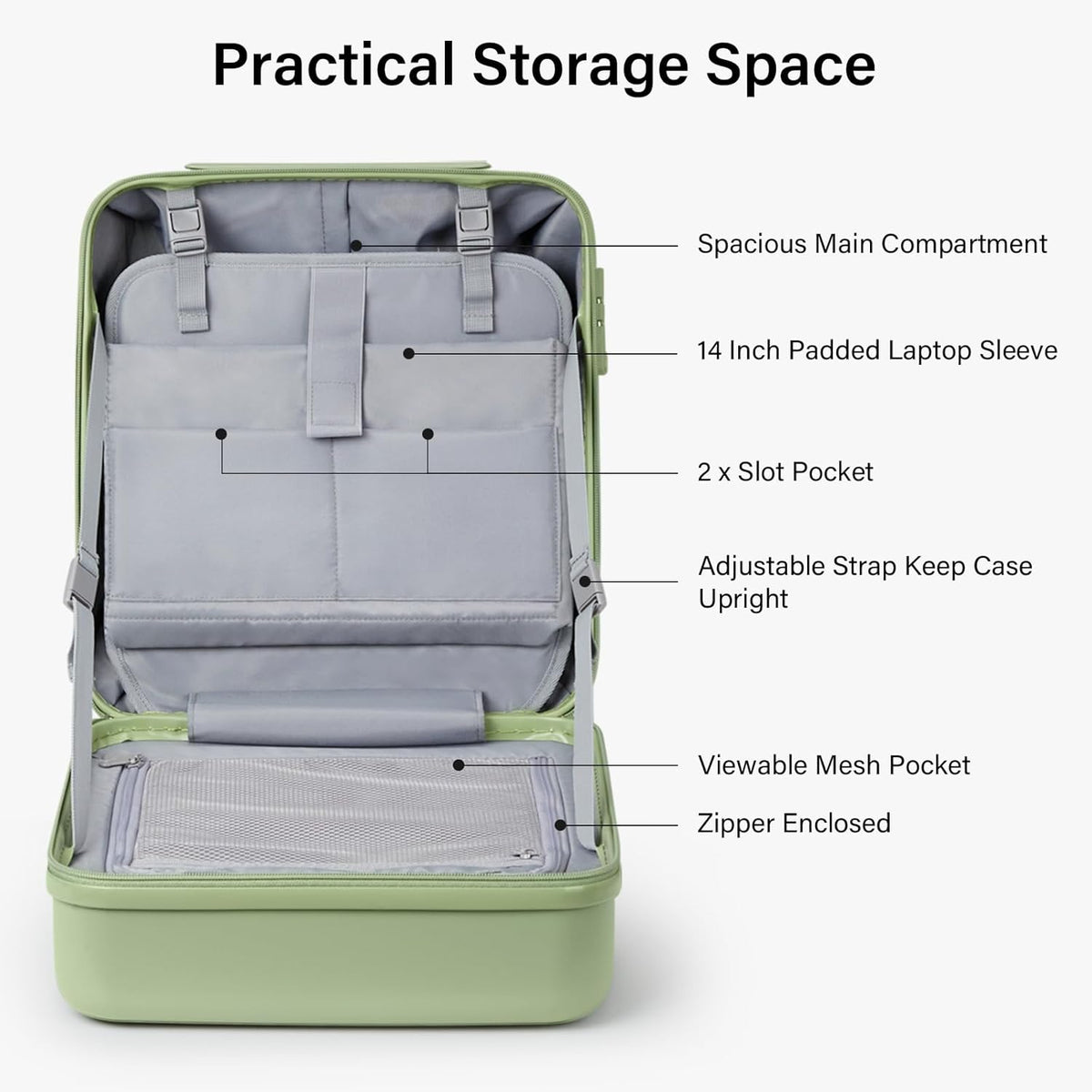 16 Inch Underseat Carry On Luggage with Spinner Wheels Hard Shell Suitcases Mini Small Carry On Bag for Airline Approved TSA Luggage Lightweight Travel Suit Case(Smoke White)
