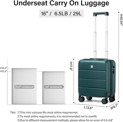 16 Inch Underseat Carry On Luggage with Spinner Wheels Hard Shell Suitcases Mini Small Carry On Bag for Airline Approved TSA Luggage Lightweight Travel Suit Case(Smoke White)