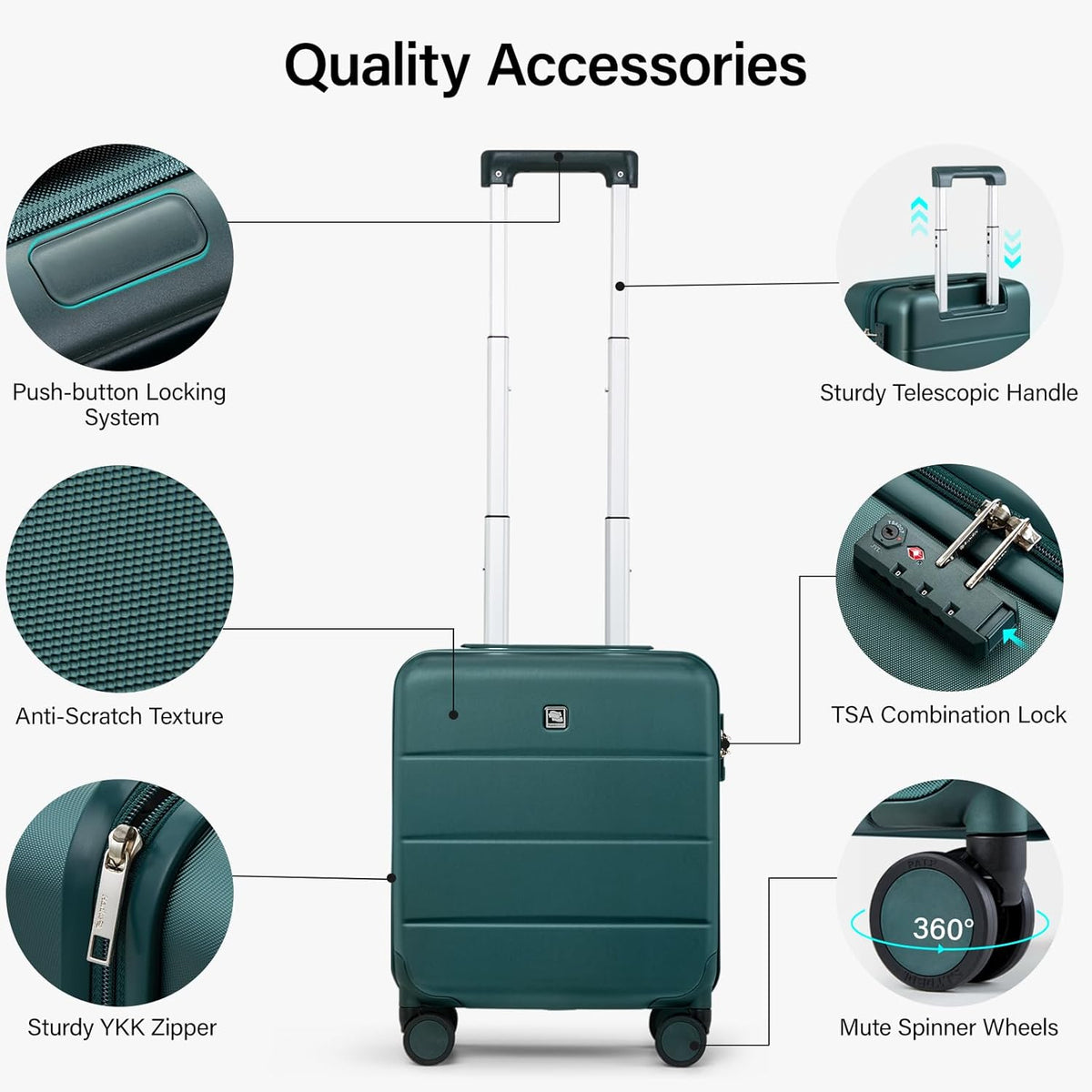 16 Inch Underseat Carry On Luggage with Spinner Wheels Hard Shell Suitcases Mini Small Carry On Bag for Airline Approved TSA Luggage Lightweight Travel Suit Case(Smoke White)