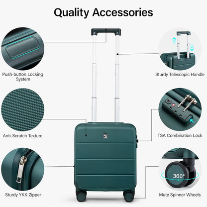 16 Inch Underseat Carry On Luggage with Spinner Wheels Hard Shell Suitcases Mini Small Carry On Bag for Airline Approved TSA Luggage Lightweight Travel Suit Case(Smoke White)