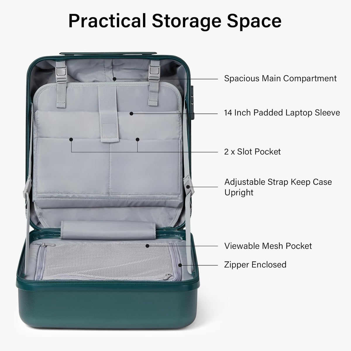 16 Inch Underseat Carry On Luggage with Spinner Wheels Hard Shell Suitcases Mini Small Carry On Bag for Airline Approved TSA Luggage Lightweight Travel Suit Case(Smoke White)
