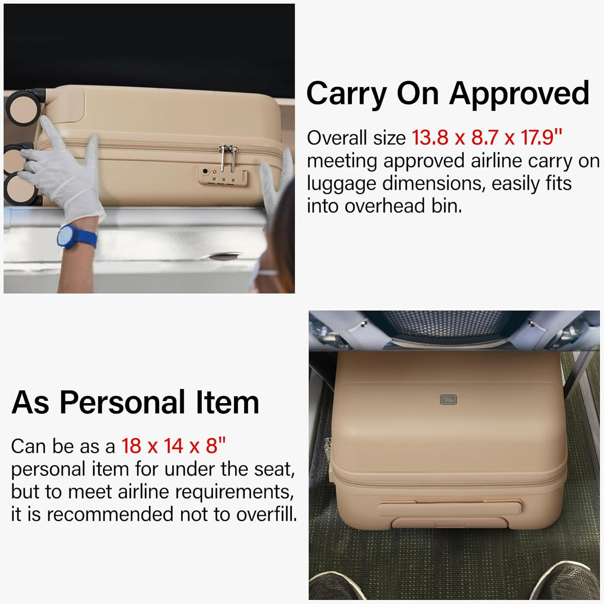 16 Inch Underseat Carry On Luggage with Spinner Wheels Hard Shell Suitcases Mini Small Carry On Bag for Airline Approved TSA Luggage Lightweight Travel Suit Case(Smoke White)