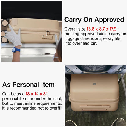 16 Inch Underseat Carry On Luggage with Spinner Wheels Hard Shell Suitcases Mini Small Carry On Bag for Airline Approved TSA Luggage Lightweight Travel Suit Case(Smoke White)