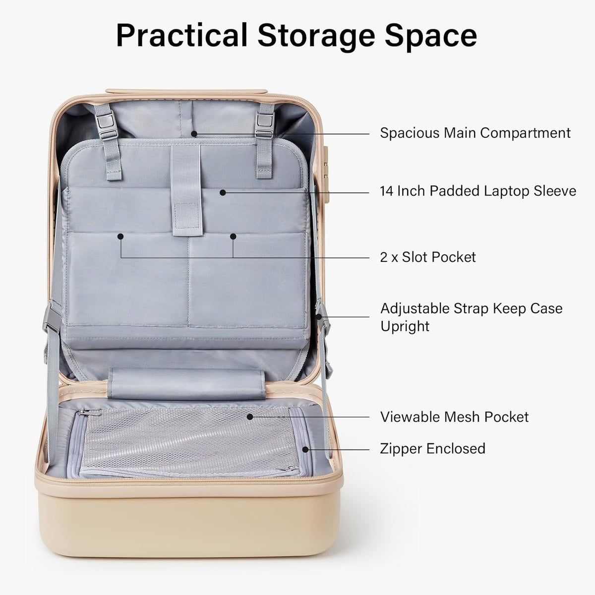 16 Inch Underseat Carry On Luggage with Spinner Wheels Hard Shell Suitcases Mini Small Carry On Bag for Airline Approved TSA Luggage Lightweight Travel Suit Case(Smoke White)