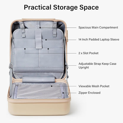 16 Inch Underseat Carry On Luggage with Spinner Wheels Hard Shell Suitcases Mini Small Carry On Bag for Airline Approved TSA Luggage Lightweight Travel Suit Case(Smoke White)