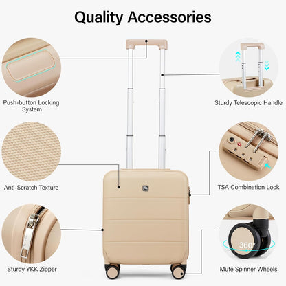 16 Inch Underseat Carry On Luggage with Spinner Wheels Hard Shell Suitcases Mini Small Carry On Bag for Airline Approved TSA Luggage Lightweight Travel Suit Case(Smoke White)