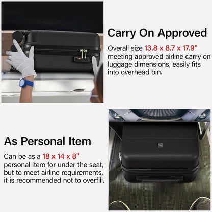 16 Inch Underseat Carry On Luggage with Spinner Wheels Hard Shell Suitcases Mini Small Carry On Bag for Airline Approved TSA Luggage Lightweight Travel Suit Case(Smoke White)