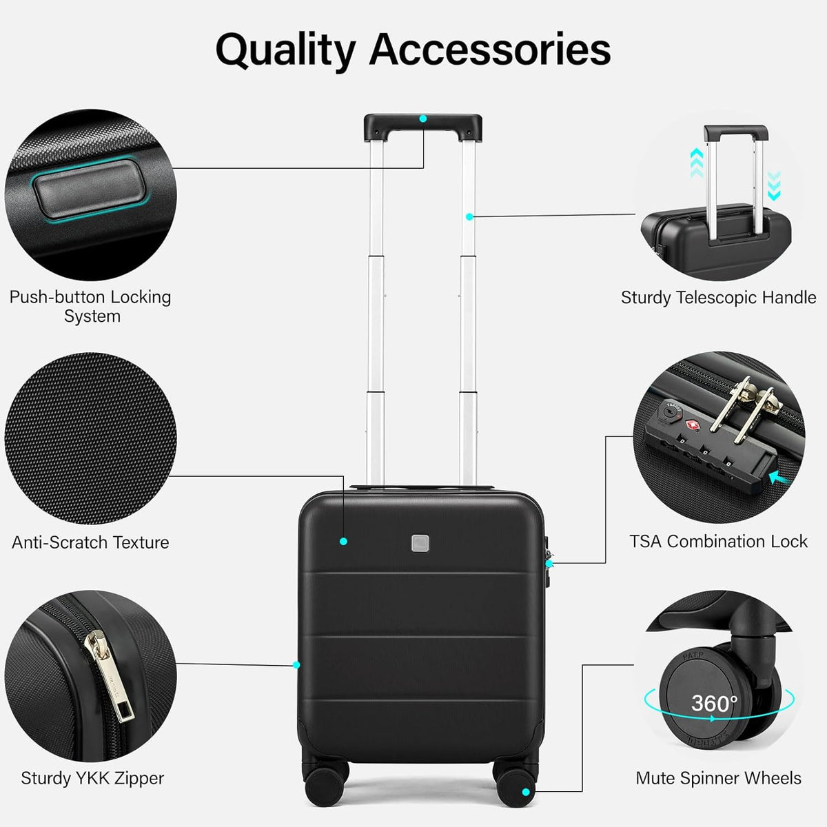 16 Inch Underseat Carry On Luggage with Spinner Wheels Hard Shell Suitcases Mini Small Carry On Bag for Airline Approved TSA Luggage Lightweight Travel Suit Case(Smoke White)