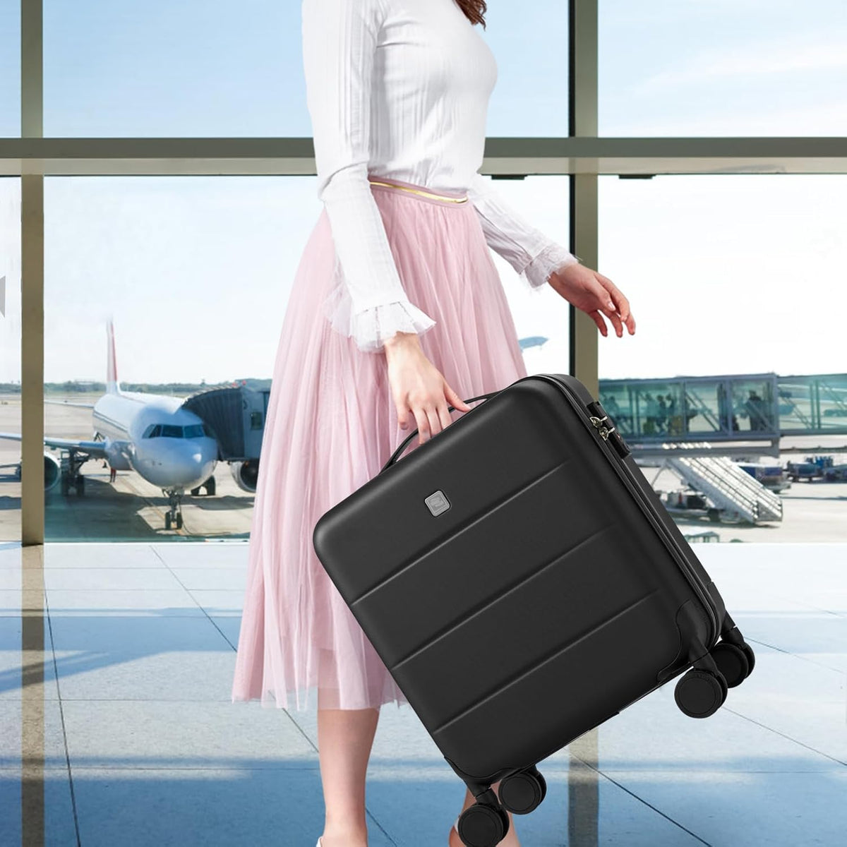 16 Inch Underseat Carry On Luggage with Spinner Wheels Hard Shell Suitcases Mini Small Carry On Bag for Airline Approved TSA Luggage Lightweight Travel Suit Case(Smoke White)