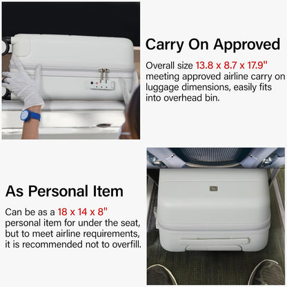 16 Inch Underseat Carry On Luggage with Spinner Wheels Hard Shell Suitcases Mini Small Carry On Bag for Airline Approved TSA Luggage Lightweight Travel Suit Case(Smoke White)