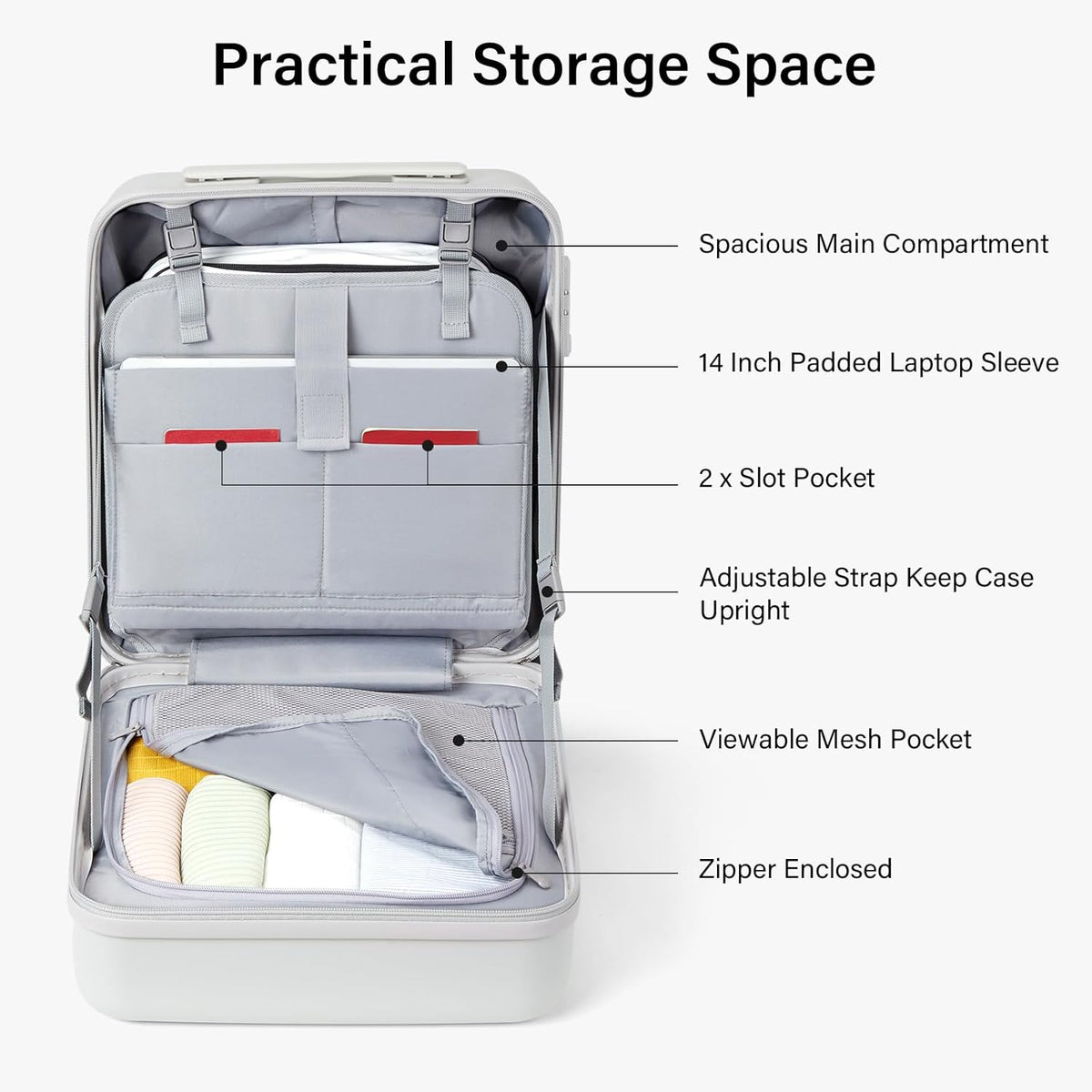 16 Inch Underseat Carry On Luggage with Spinner Wheels Hard Shell Suitcases Mini Small Carry On Bag for Airline Approved TSA Luggage Lightweight Travel Suit Case(Smoke White)