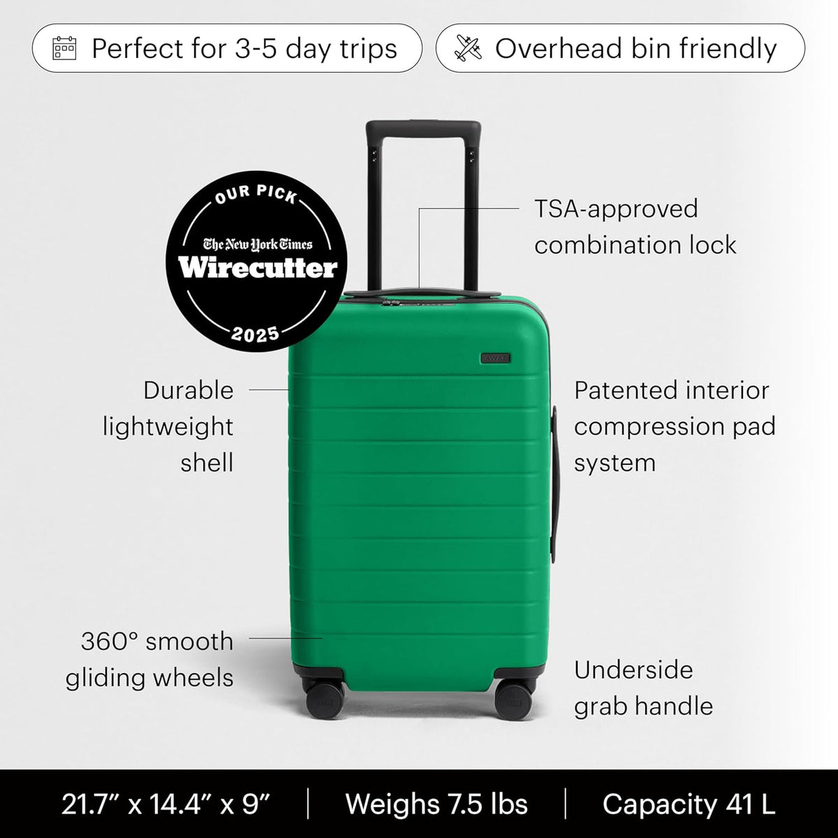 Bigger Carry-On Luggage - 23-Inch Lightweight Hardside Suitcase with 360° Spinner Wheels, Interior Compression System, TSA-Approved Lock - Sea Green