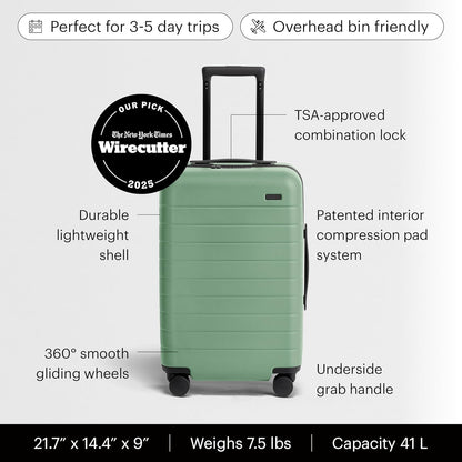 Bigger Carry-On Luggage - 23-Inch Lightweight Hardside Suitcase with 360° Spinner Wheels, Interior Compression System, TSA-Approved Lock - Sea Green