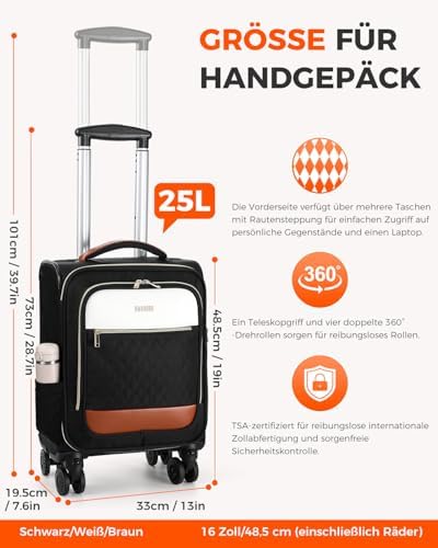 Underseat Carry On Luggage Airline Approved – 16-inch Softside Spinner Suitcase with 360° Wheels, Lightweight Overnight Weekender Bag for Women & Men, Business & Weekend Travel