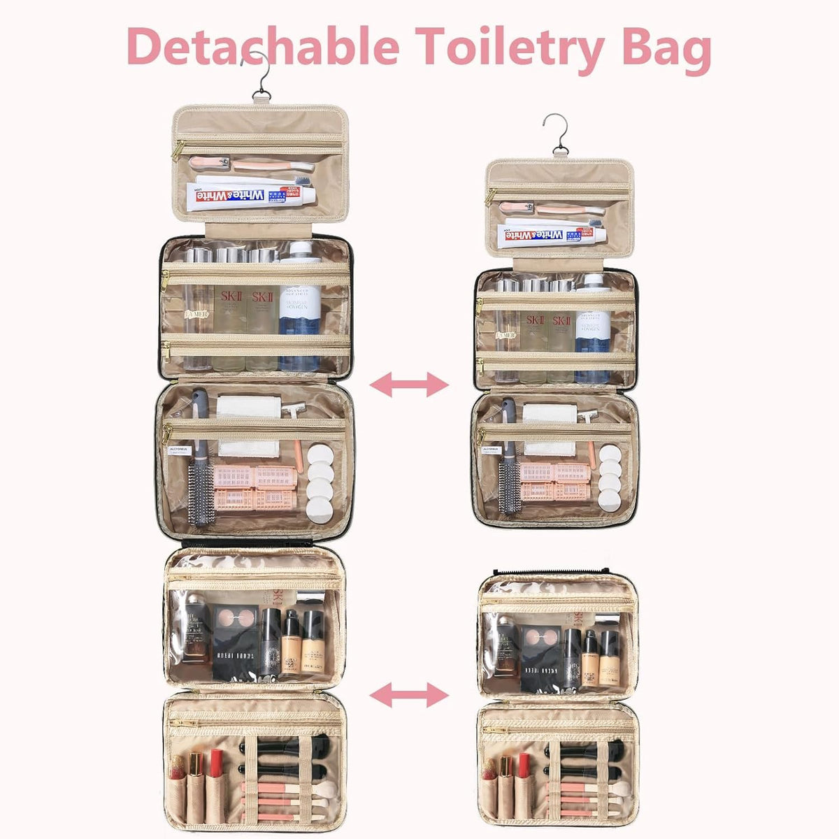 Detachable Travel Toiletry Bag for Women - Large Toiletry Bags for Traveling Women - Hanging Makeup Cosmetic Bag, Organizer for Travel Accessories Cruise Essential - Travel Size Toiletries