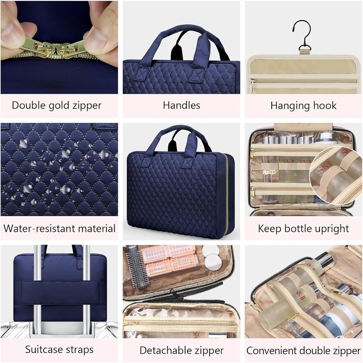 Detachable Travel Toiletry Bag for Women - Large Toiletry Bags for Traveling Women - Hanging Makeup Cosmetic Bag, Organizer for Travel Accessories Cruise Essential - Travel Size Toiletries