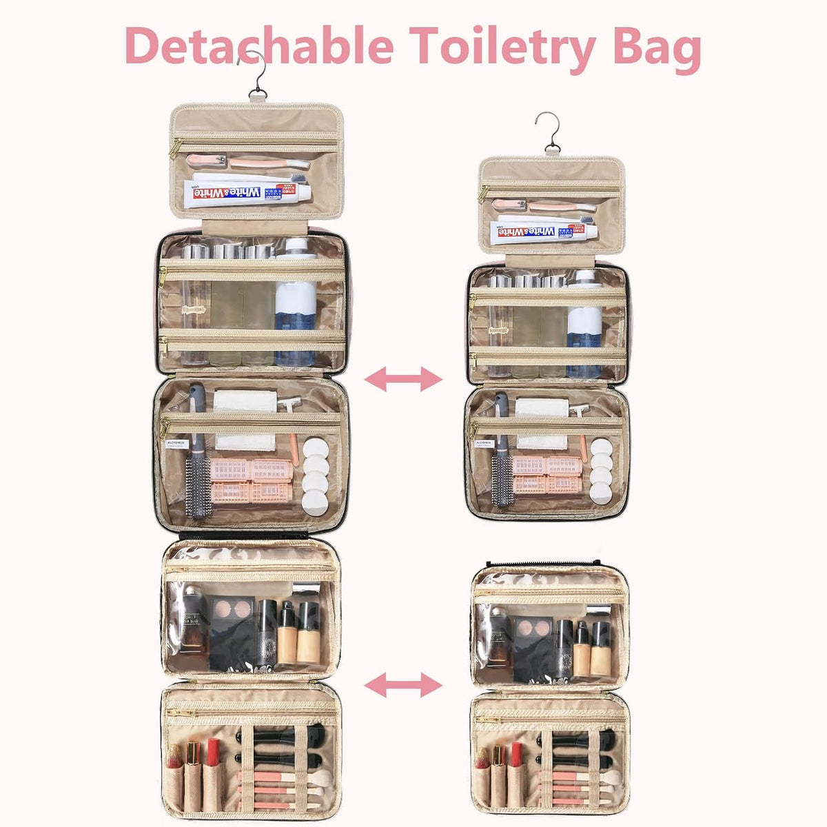 Detachable Travel Toiletry Bag for Women - Large Toiletry Bags for Traveling Women - Hanging Makeup Cosmetic Bag, Organizer for Travel Accessories Cruise Essential - Travel Size Toiletries