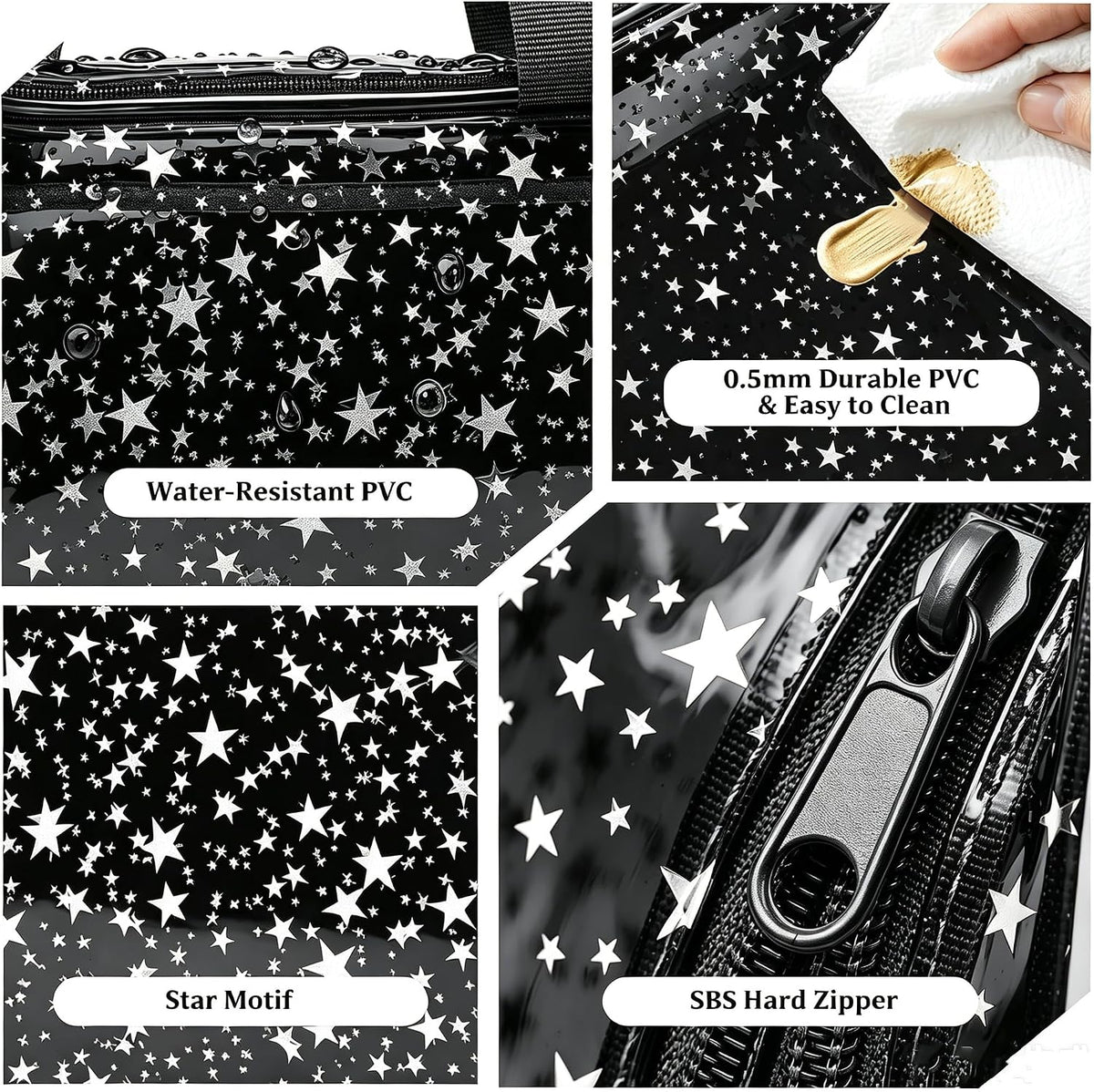 Clear Pink Striped PVC Makeup Bag, Large 10.2 x 7.9 x 3.1 Inch Waterproof Travel Toiletry Bag with Handle, TSA Approved Clear Cosmetic Organizer for Travel Gym Bathroom