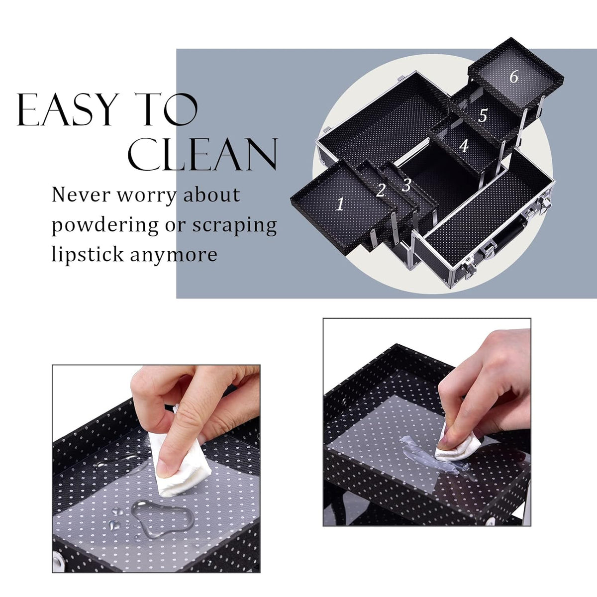Makeup Train Case Makeup Case 11.8 Inch Large Cosmetic Box Organizer Travel Storage Professional Make Up Train Carrying Case with 6 Trays Locking Hard Vanity Storage Black