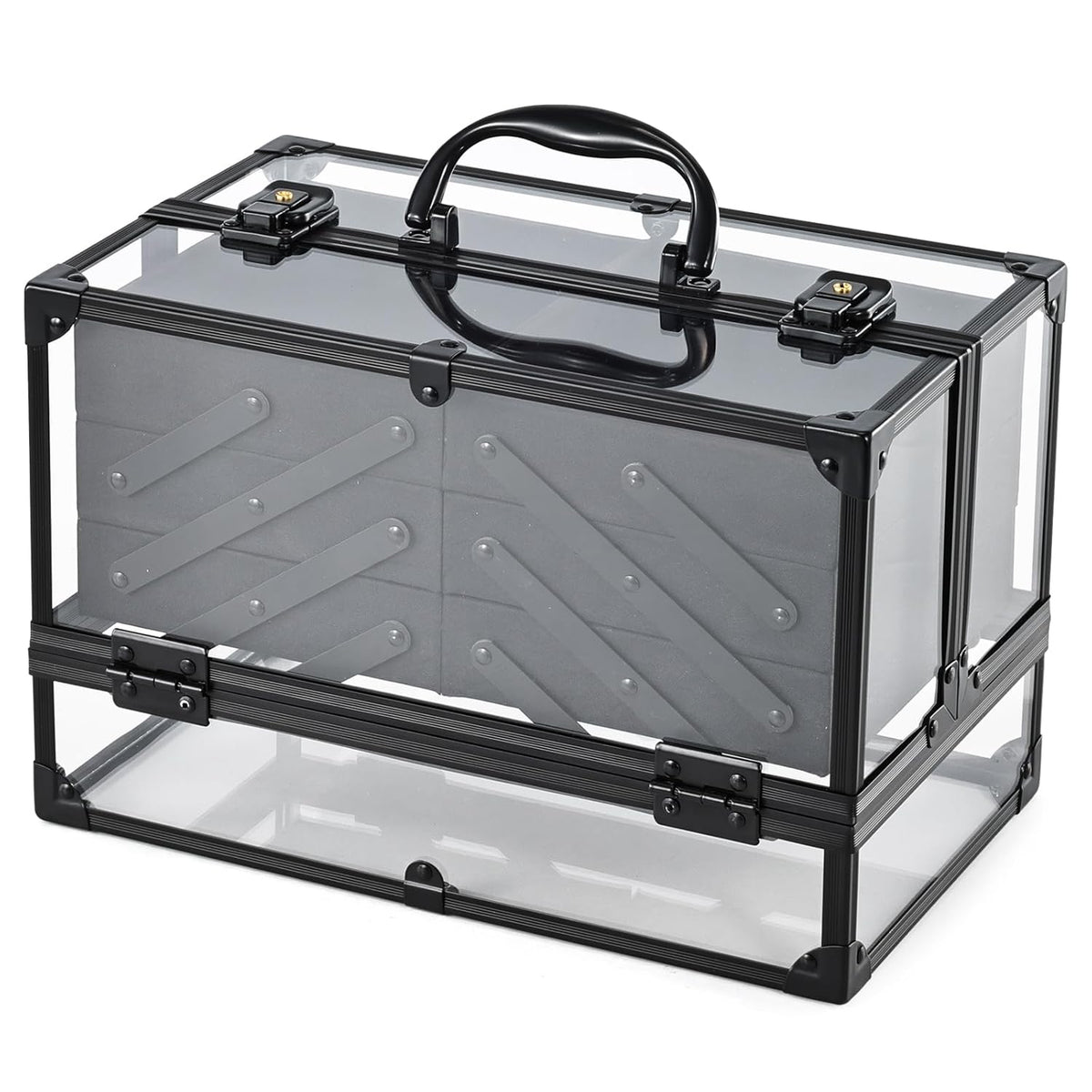 Makeup Train Case Makeup Case 11.8 Inch Large Cosmetic Box Organizer Travel Storage Professional Make Up Train Carrying Case with 6 Trays Locking Hard Vanity Storage Black