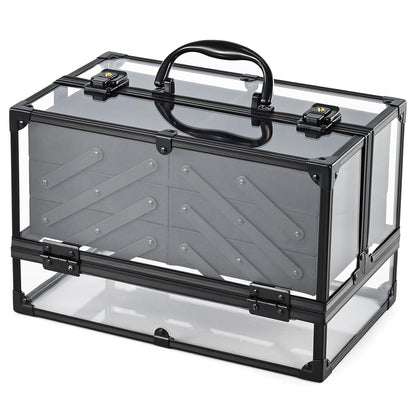 Makeup Train Case Makeup Case 11.8 Inch Large Cosmetic Box Organizer Travel Storage Professional Make Up Train Carrying Case with 6 Trays Locking Hard Vanity Storage Black