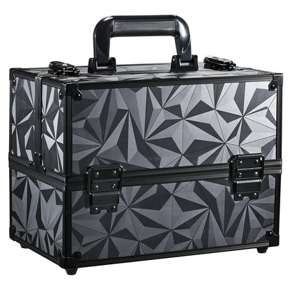 Makeup Train Case Makeup Case 11.8 Inch Large Cosmetic Box Organizer Travel Storage Professional Make Up Train Carrying Case with 6 Trays Locking Hard Vanity Storage Black